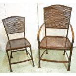 GARDEN CHAIRS, a set of four, oxidised metal including two armchairs (armchairs 55cm W). (4)