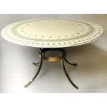 CIRCULAR DINING TABLE, faux marble with tulip and cherry leaf inlay style decoration and out swept