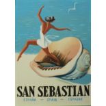 SAN SEBASTIAN REPRODUCTION VINTAGE PAINTED ADVERSTISEMENT, 90cm x 120cm.