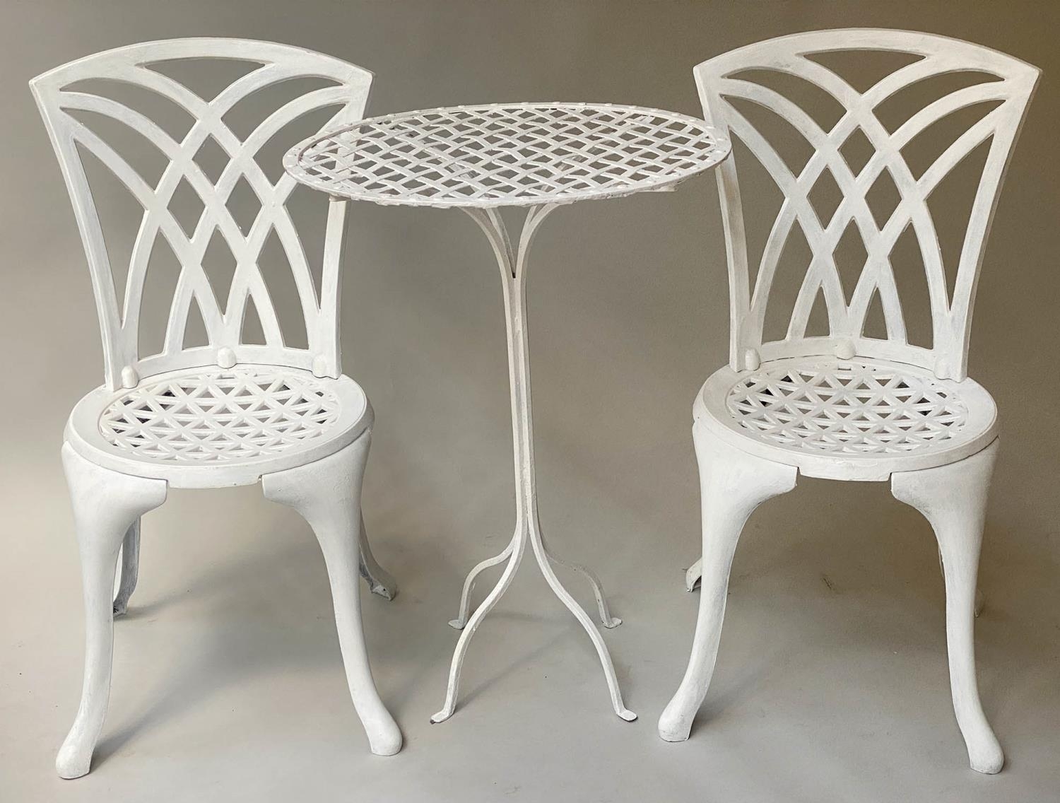 BALCONY/TERRACE SET, vintage mid 20th century French white painted wrought iron, circular pierced