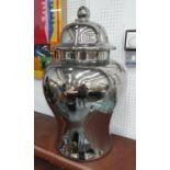 TEMPLE JAR, with cover contemporary metallic glazed ceramic, 70cm H.