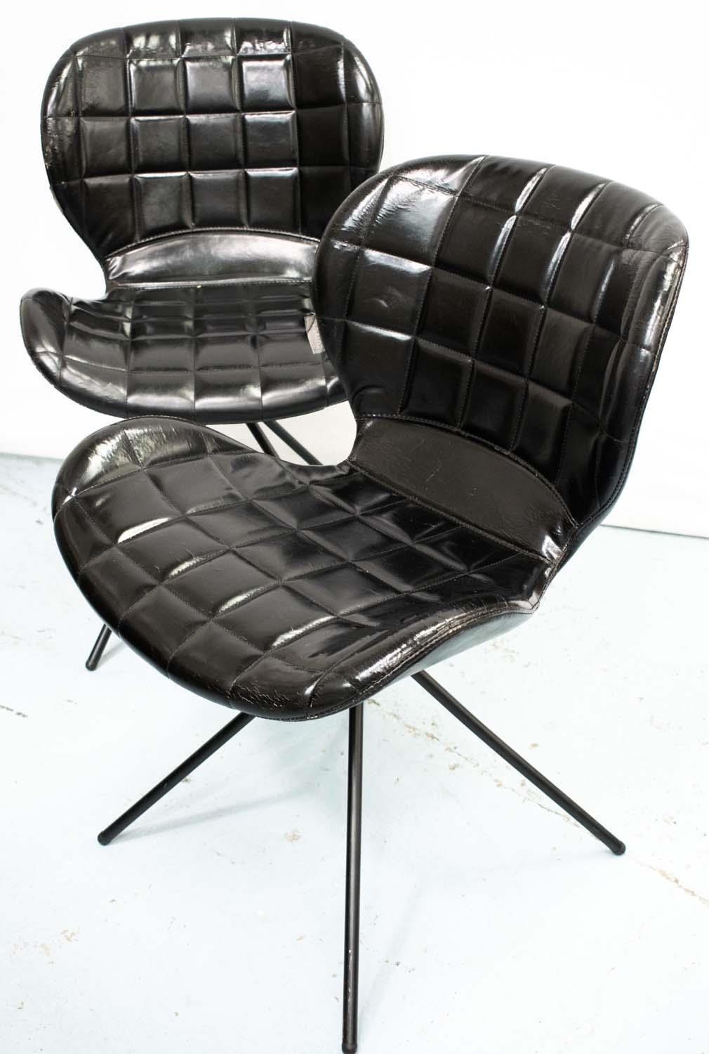 ZUIVER OMG CHAIRS, a set of four, 78cm H, padded black leather and steel. (4)