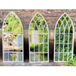 ARCHITECTURAL GARDEN WALL MIRRORS, three, 115cm x 50cm, Gothic Revival style arched design. (3)
