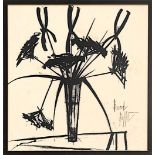 BERNARD BUFFET 'Fleurs' on silk, 72cm x 69cm, signed in the plate.