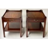 LAMP TABLES, 51cm W x 61cm D x 63cm H, a pair, George III design figured mahogany each with drawer