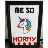 ME SO HORNY, by Bee Rich, bespoke made light up wall art, 170cm x 101cm.