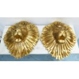 LION HEAD WALL RELIEFS, two, 64cm x 54cm, Art Deco stylised form. (2)