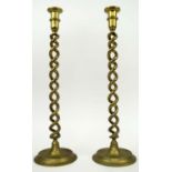CANDLESTICKS, a pair, spiral twist brass, 50cm H. (2)