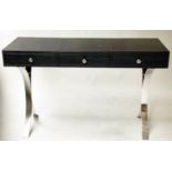 WRITING TABLE, 120cm W x 40cm D x 76cm H, faux crocodile black leather with three frieze drawers and