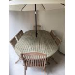 GARDEN SUITE, table 260cm W x 130cm D x 75cm H, weathered rounded rectangular teak with eight