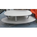 LOW TABLES, three, 30cm x 170cm x 65cm, 35cm x 116cm x 65cm, 39cm H x 80cm diam, contemporary