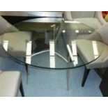 DINING TABLE, 73cm x 120cm Diam, contemporary, glass top.
