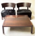 FLEXFORM CHAIRS AND LOW TABLE, a pair, table 69cm W x 64cm D, chair 41cm H x 66cm H, Thomas