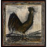 BERNARD BUFFET 'Rooster', on silk twill, signed in the plate, 74cm x 74cm, framed and glazed.