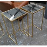 SIDE TABLES, a pair, 1960's French style, gilt metal and mirror, 35.5cm x 35.5cm x 66cm. (2)