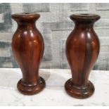 CANDLESTICKS, a pair, made from bi plane propeller hubs, 25cm H. (2)