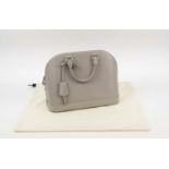 LOUIS VUITTON ALMA BAG, epi grey leather, two rolled top handles, silver hardware, key padlock and