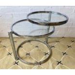 COCKTAIL TABLE, circa 1970's in the manner of Milo Baughman, chrome and glass swivel design, 53cm