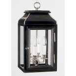 CHARLES EDWARDS HANGING WOODEN LANTERN, 50cm H x 25cm W x 25cm D.