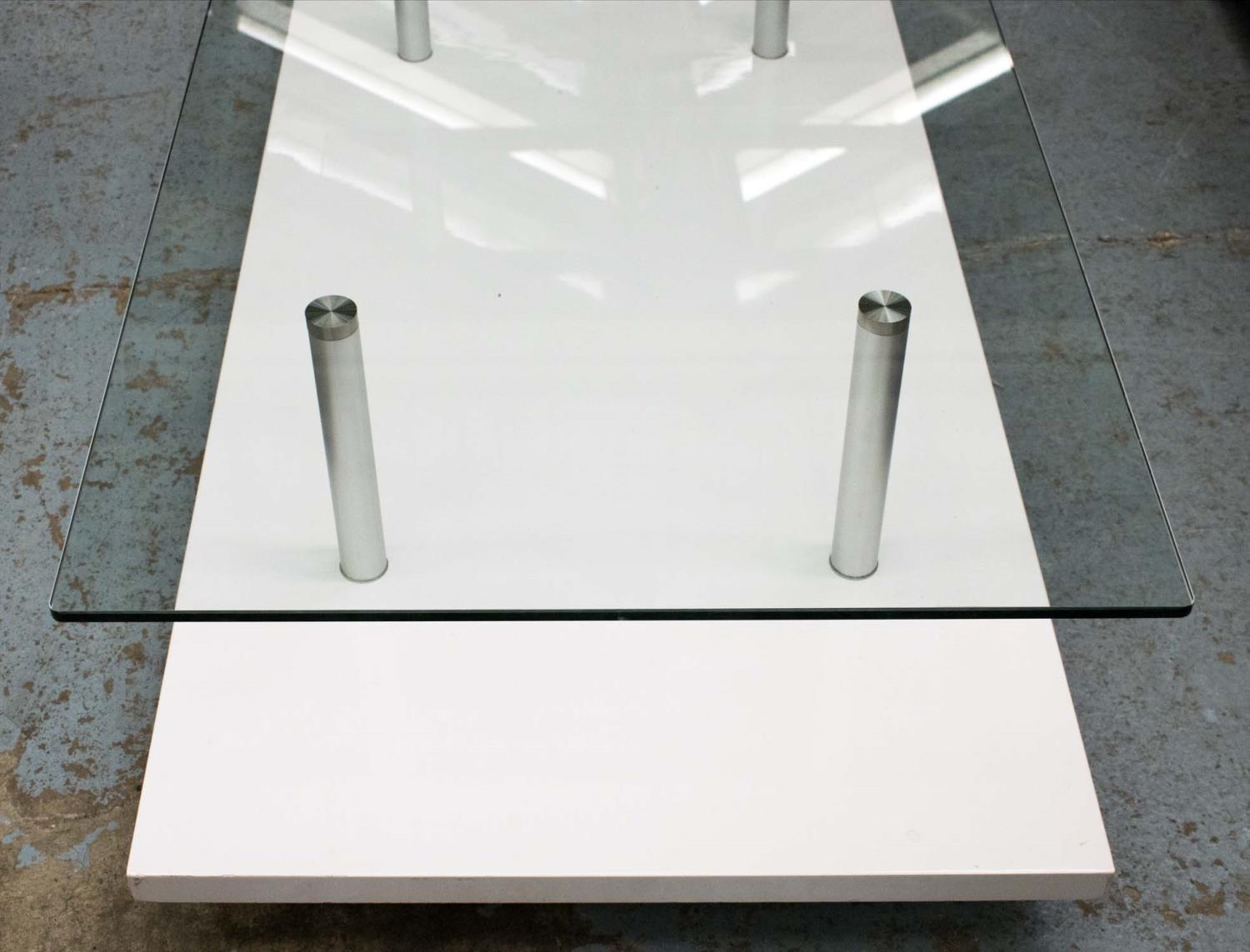 COCKTAIL TABLE, 40cm x 140cm x 70cm, glass top, white lacquered base. - Image 4 of 4