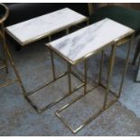 MARTINI TABLES, a pair, 49cm x 59cm x 22cm, gilt metal, marble inserts. (2)