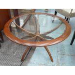 G PLAN ASTRO TABLE, 90cm W circular, glass top.