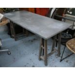 TRESSEL TABLE, 160cm x 70.5cm x 73cm, industrial style, zinc top.