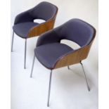 HALO BONAIRE ARMCHAIRS, a pair, 78cm H, of compact dimensions, walnut and grey upholstery. (2)