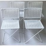 TERRACE/DINING CHAIRS, a set of four, 76cm H, white weatherproof woven rattan, with metal frames. (