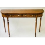 HALL TABLE, Regency design burr walnut with two frieze drawers, 120cm x 33cm x 76cm H.