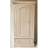 WARDROBE, vintage style grey painted with panelled door enclosing hanging above a drawer, 100cm W