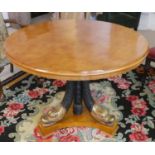 CENTRE TABLE, 79cm H x 104cm D, Regency style burr veneered, gilded and ebonised with circular top