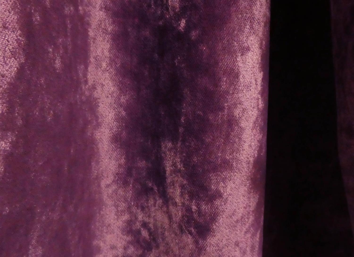 CURTAINS, a pair, 93cm gathered x 250cm drop approx., purple velvet, lined and interlined. (2) - Image 4 of 4