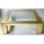 LOW TABLE, bespoke gold leaf square section, glazed, 120cm x 120cm x 38cm H.