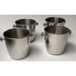 WINE COOLERS, a set of four, polished stainless steel with handles, 24cm H x 31cm W.