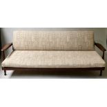 MANHATTAN DAY BED SOFA, by Guy Rogers, with foldover back, slide compartments and mahogany frame.