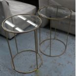 SIDE TABLES, two, 66cm x 46.5cm Diam, 1960's French style, gilt metal and glass. (2)