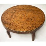 MOROCCAN LOW TABLE, 100cm diam., x 34cm H, 19th century, fruitwood, ebony and mother of pearl radial