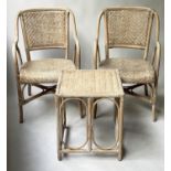 CONSERVATORY TERRACE ARMCHAIRS, a pair, vintage French café style rattan framed, wicker panelled and