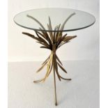 MAISON JANSEN STYLE SIDE TABLES, a pair, 67cm H x 47cm diam., wheat sheaf design. (2)