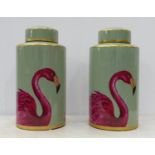 GINGER JARS, a pair, 40cm H, glazed ceramic with flamingo design. (2)