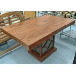 DINING TABLE, 140cm L x 91cm D, the walnut top on a base with two mirrored columns.