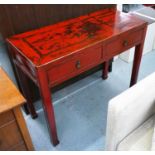 CHINESE STYLE LACQUERED SIDE TABLE, 44cm D x 100cm W x 83cm H.