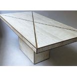 CENTRE/DINING TABLE, 180cm x 90cm D x 74cm H. Italian 1970's rectangular Travertine with all over