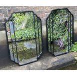 ARCHITECTURAL GARDEN MIRRORS, two, 105cm x 71cm, Art Deco style. (2)