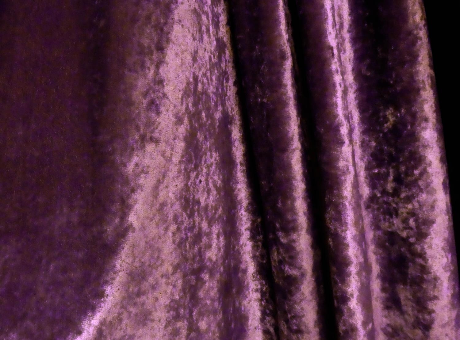 CURTAINS, a pair, 93cm gathered x 250cm drop approx., purple velvet, lined and interlined. (2) - Image 2 of 4