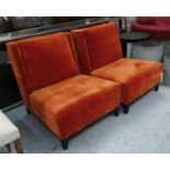 COCKTAIL CHAIRS, a pair, 73cm W, contemporary orange velvet upholstered. (2)