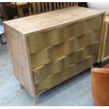CHEST OF DRAWERS, 110cm x 53cm x 90cm, contemporary, waved repousse detail.