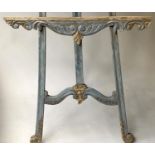 EASEL, vintage French hardwood, blue painted and parcel gilt, height adjustable, 220cm H x 95cm W.