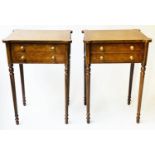 BEDSIDE/LAMP TABLES, 53cm W x 43cm D x 76cm H, a pair, George III design burr walnut and crossbanded